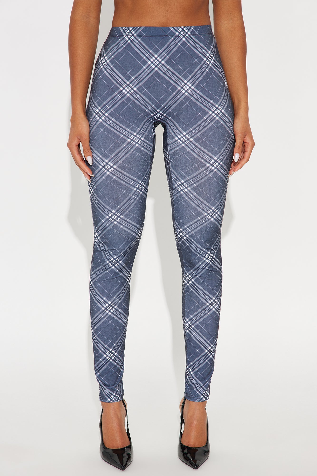 Carmen Mid Rise Plaid Legging - Grey/combo