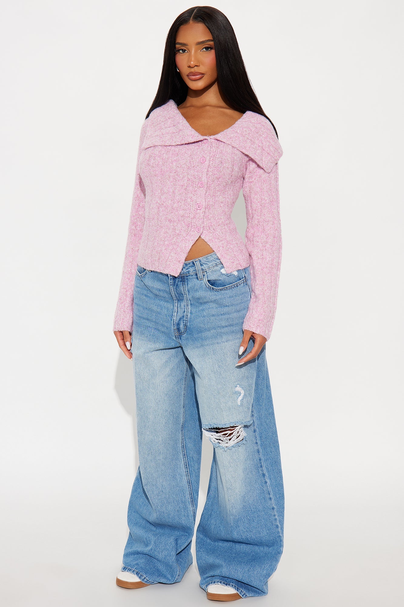Sassy Soul Off Shoulder Sweater Top - Heather Pink
