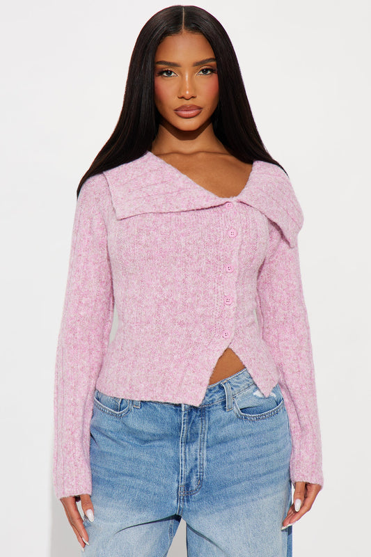 Sassy Soul Off Shoulder Sweater Top - Heather Pink