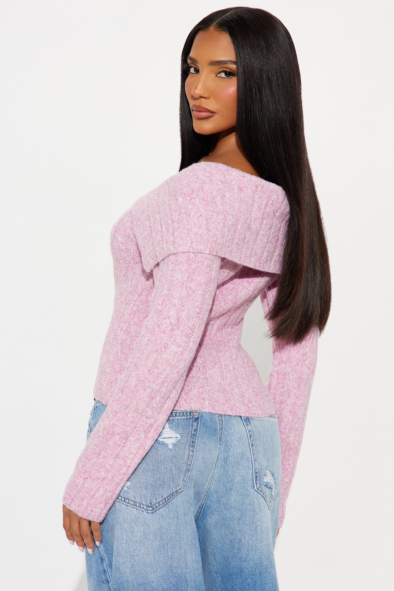 Sassy Soul Off Shoulder Sweater Top - Heather Pink