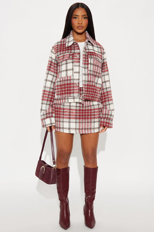 Elyana Plaid Mini Skirt Set - Red/combo