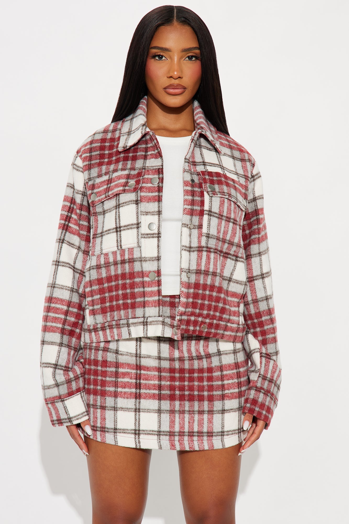 Elyana Plaid Mini Skirt Set - Red/combo