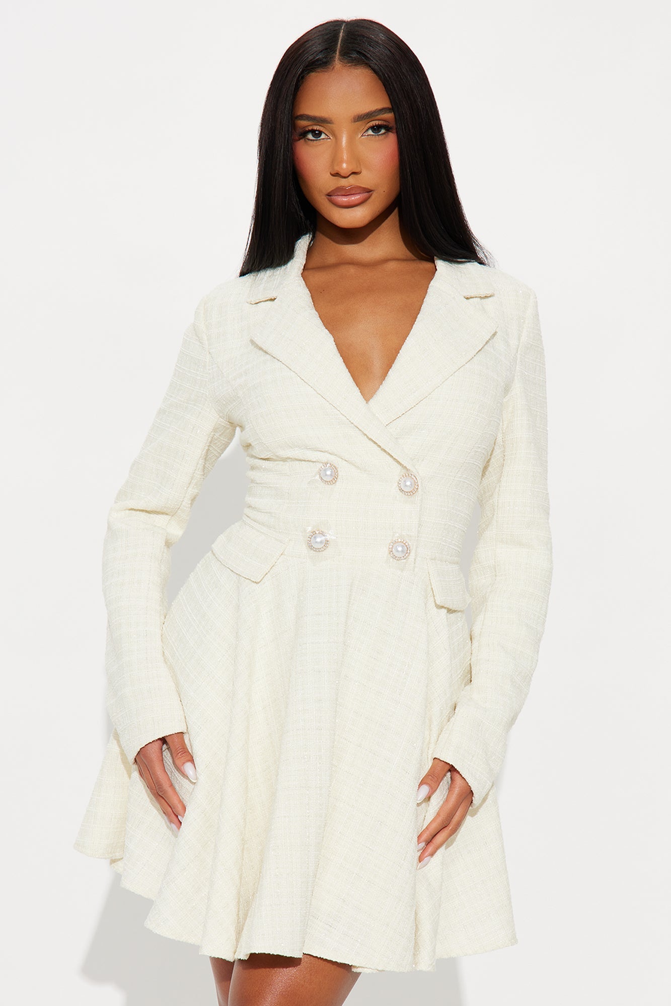 Rowan Collar Tweed Mini Dress - Cream