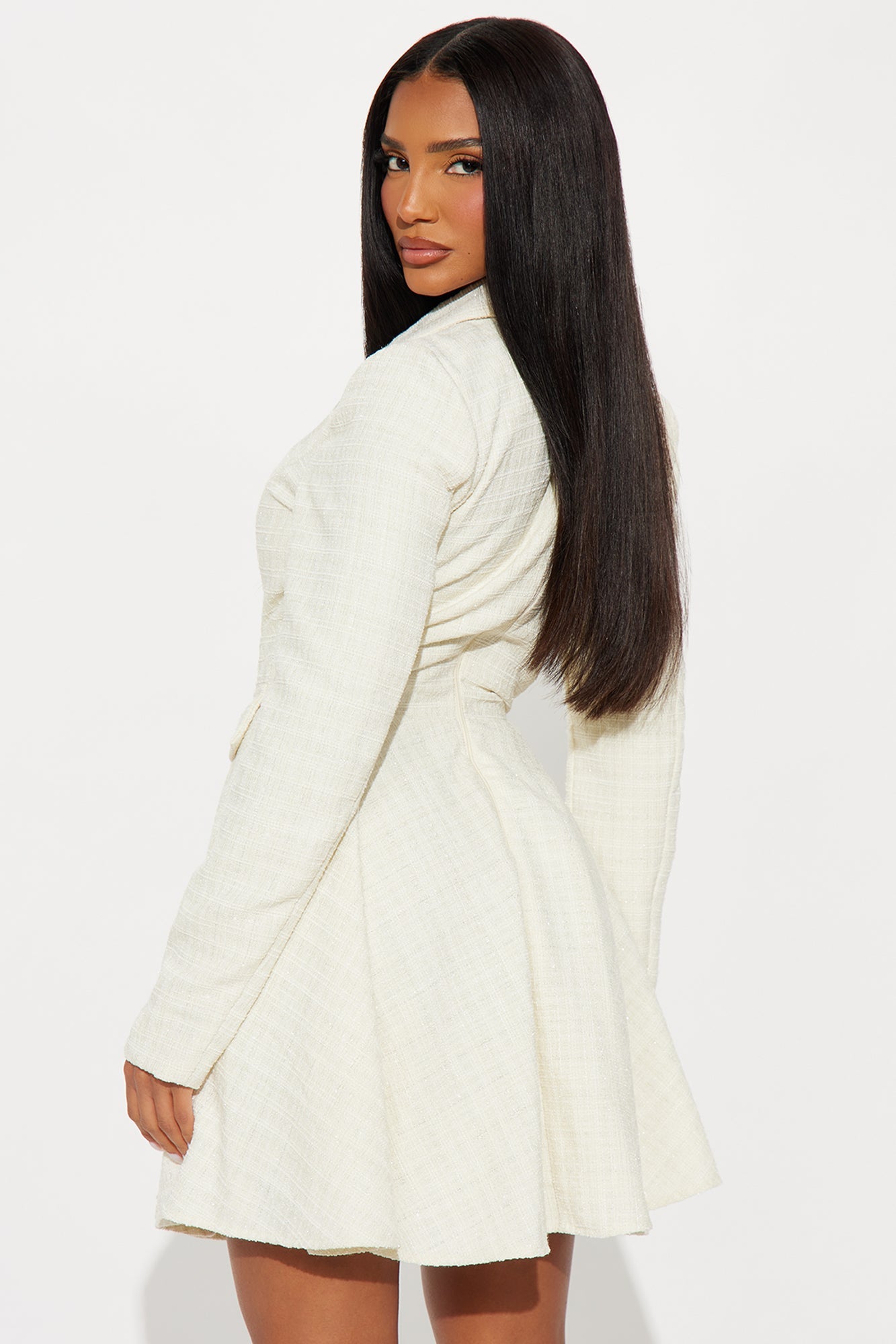 Rowan Collar Tweed Mini Dress - Cream