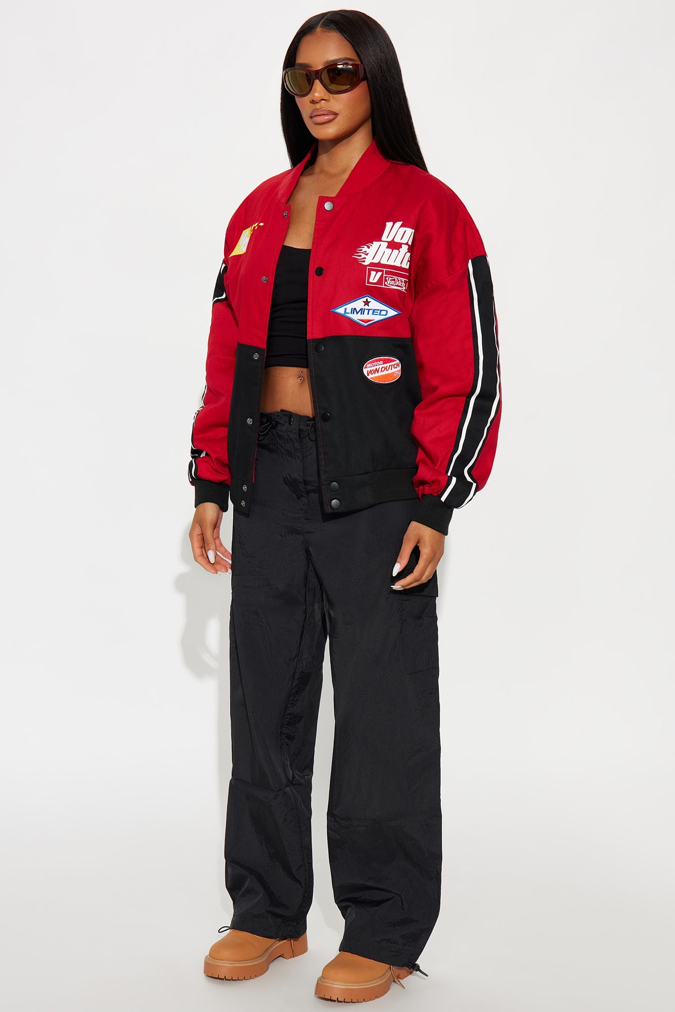 Von Dutch Twill Racing Jacket - Black/Red