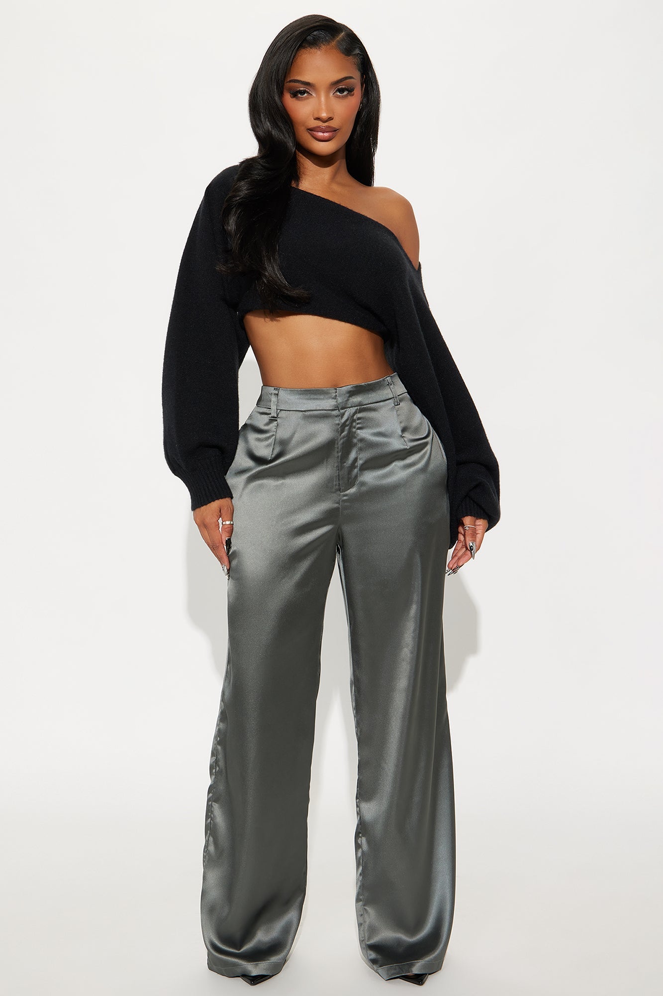 Caviar Nights Satin Trouser Pant 32″ - Slate Grey