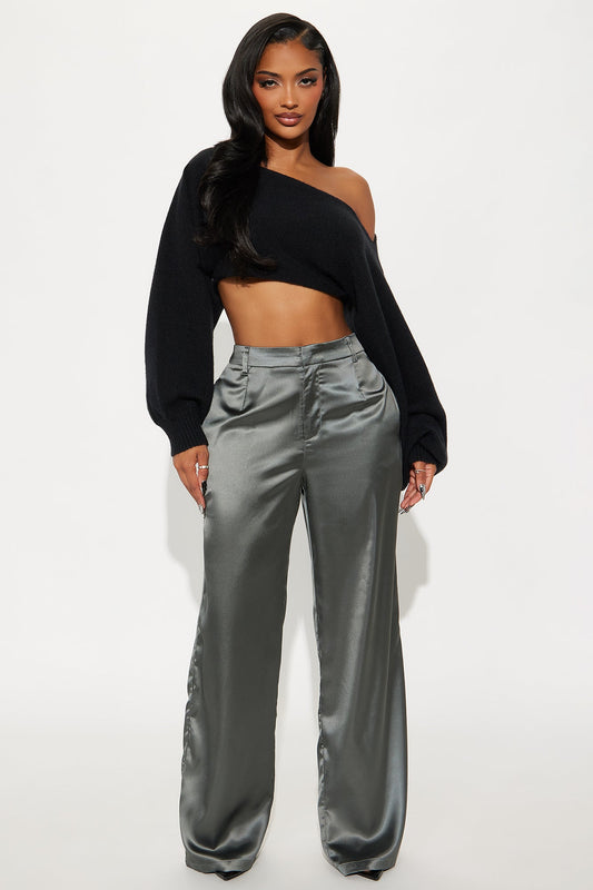Caviar Nights Satin Trouser Pant 32″ - Slate Grey