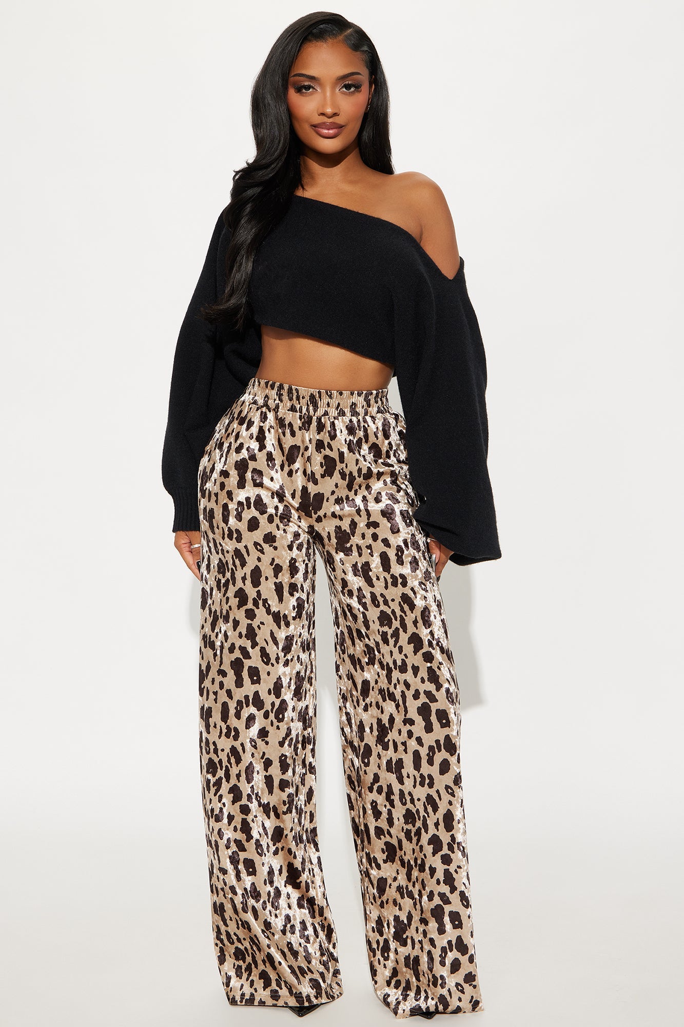 Gia Velvet Leopard Wide Leg Pant 32″ - Leopard