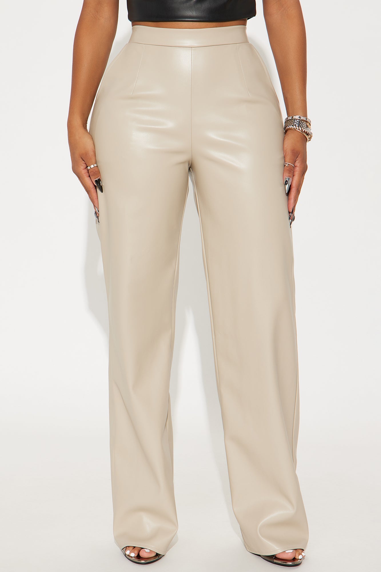 No Small Talk Faux Leather Straight Leg Pant 32″ - Bone
