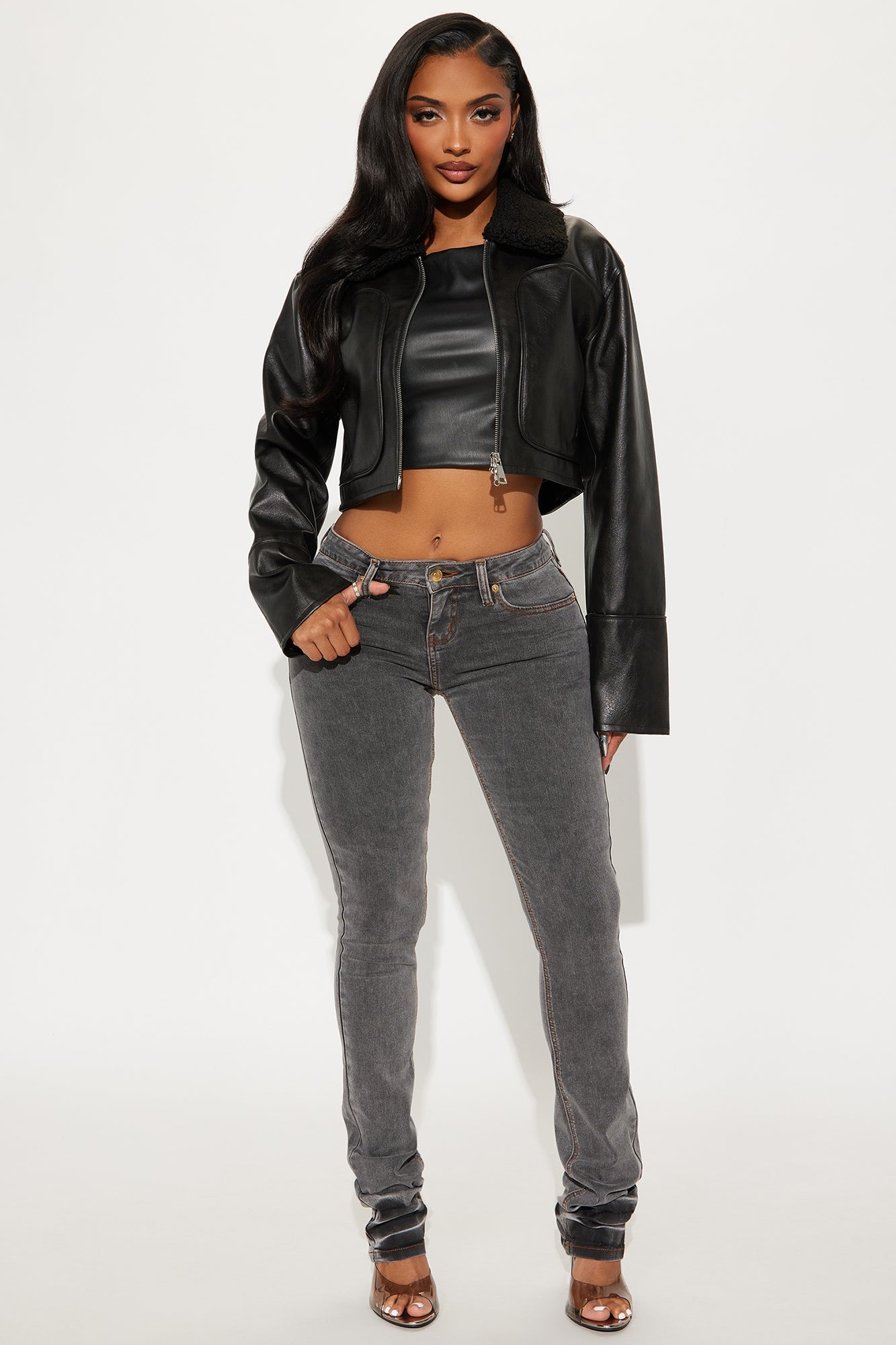 Scotlyn Stacked Slim Straight Leg Jeans - Grey