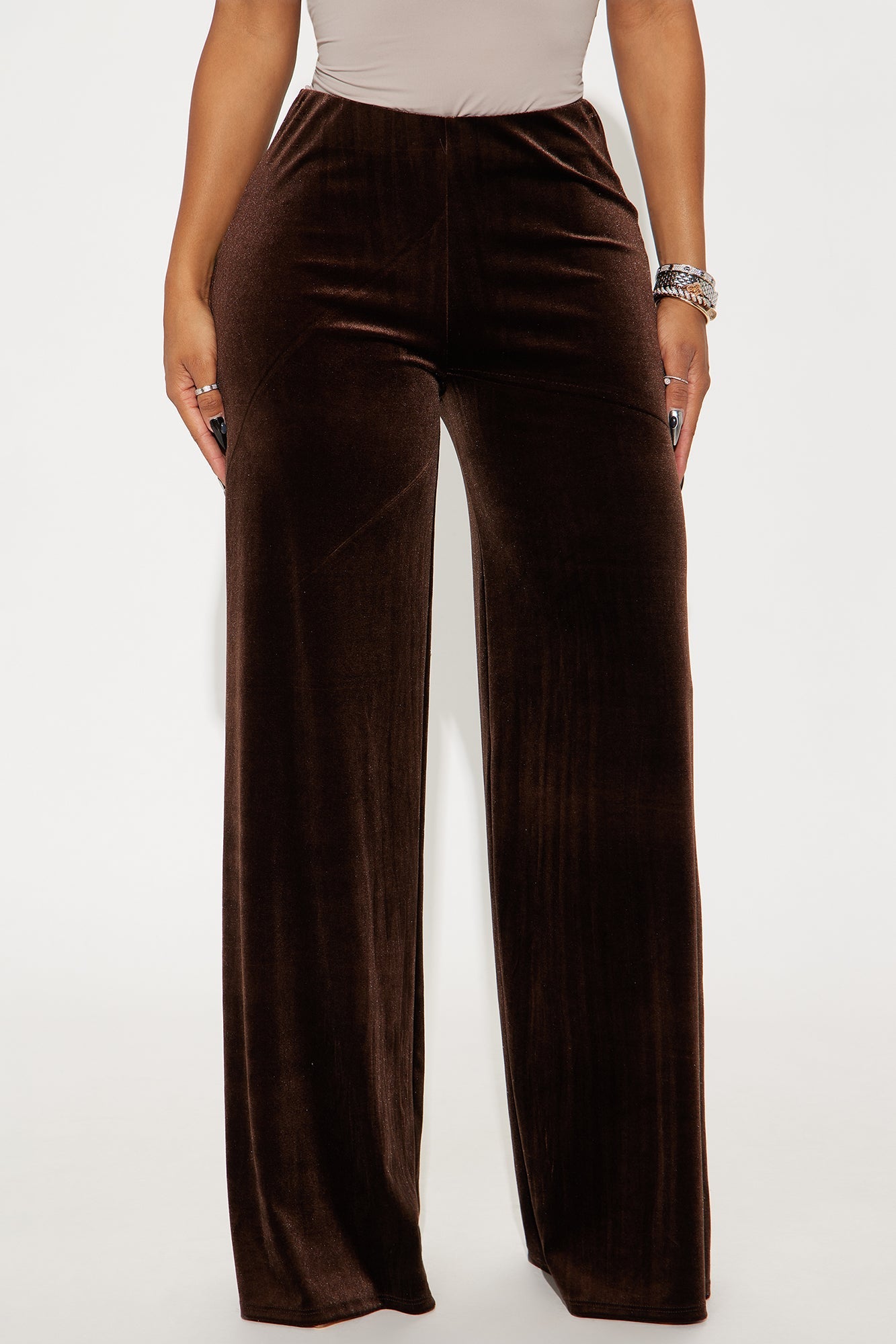 Night Glow Velvet Wide Leg Pant 32″ - Brown