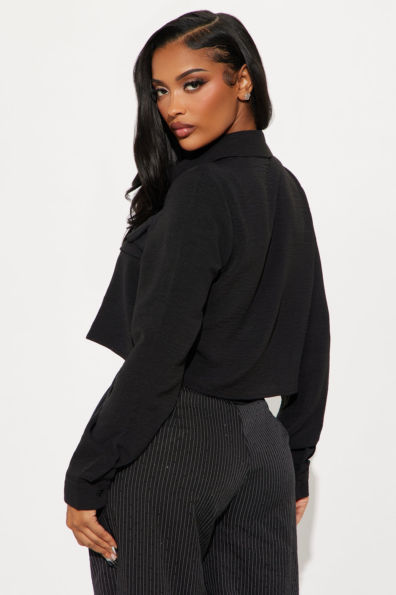 Allie Cropped Airflow Shirt - Black
