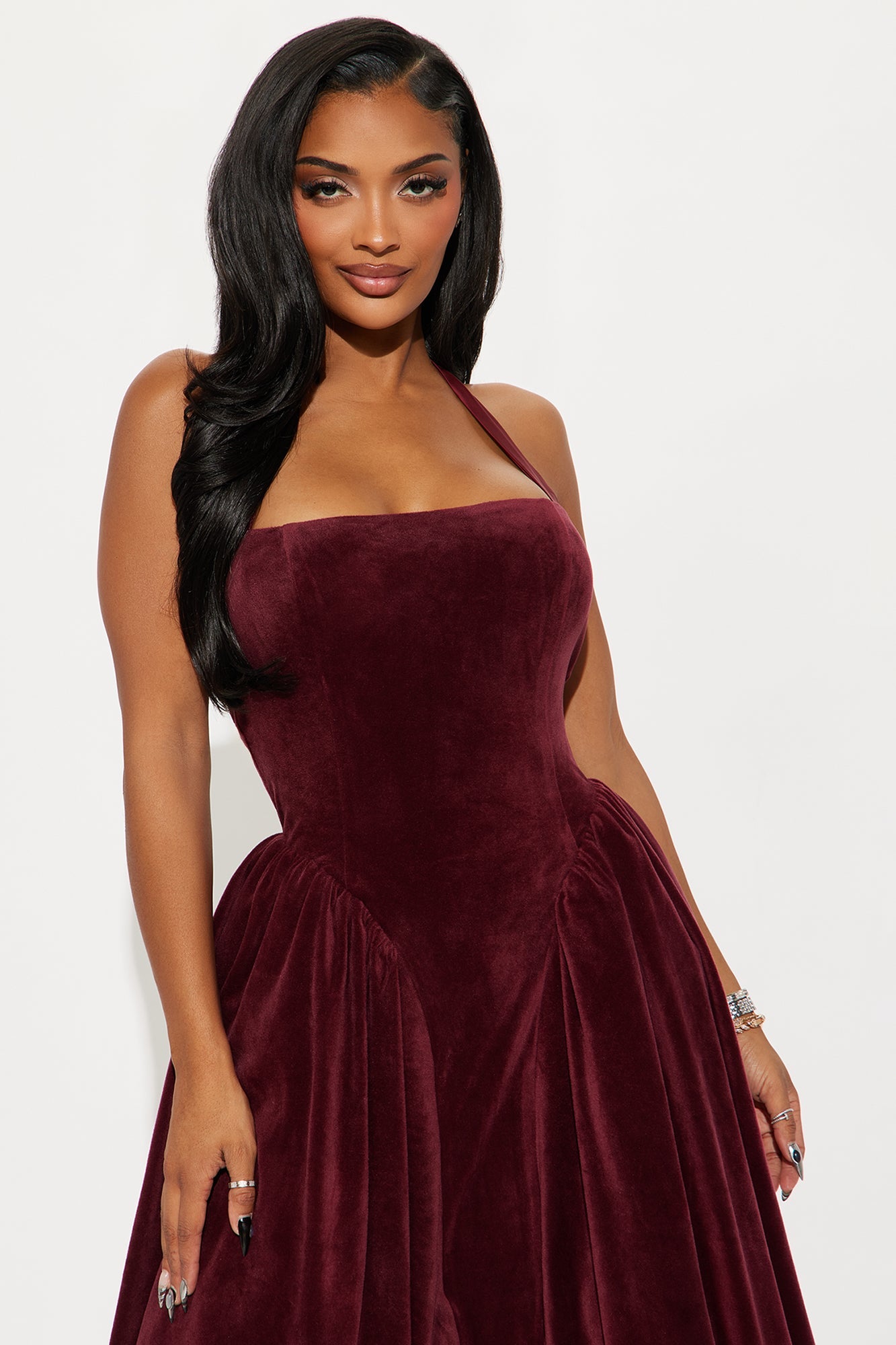Holly Halter Velvet Midi Dress - Wine