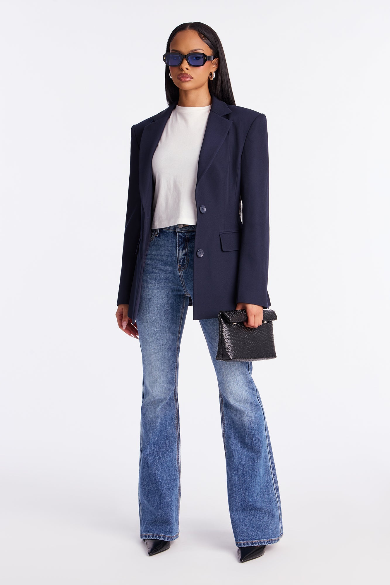 Leslee Twill Rigid Fitted Blazer - Navy