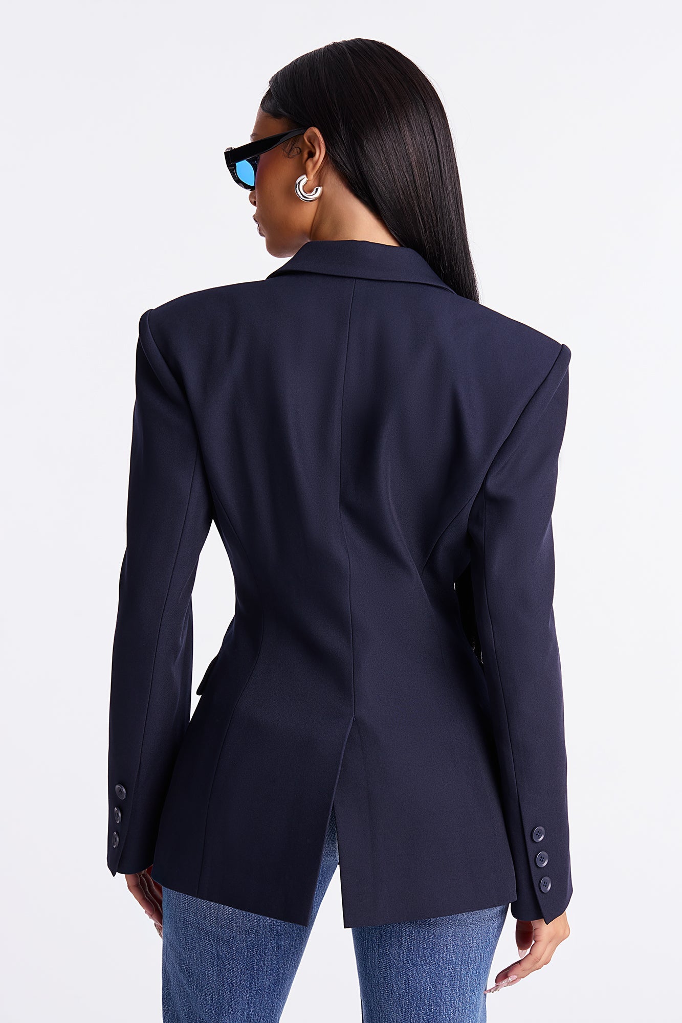 Leslee Twill Rigid Fitted Blazer - Navy