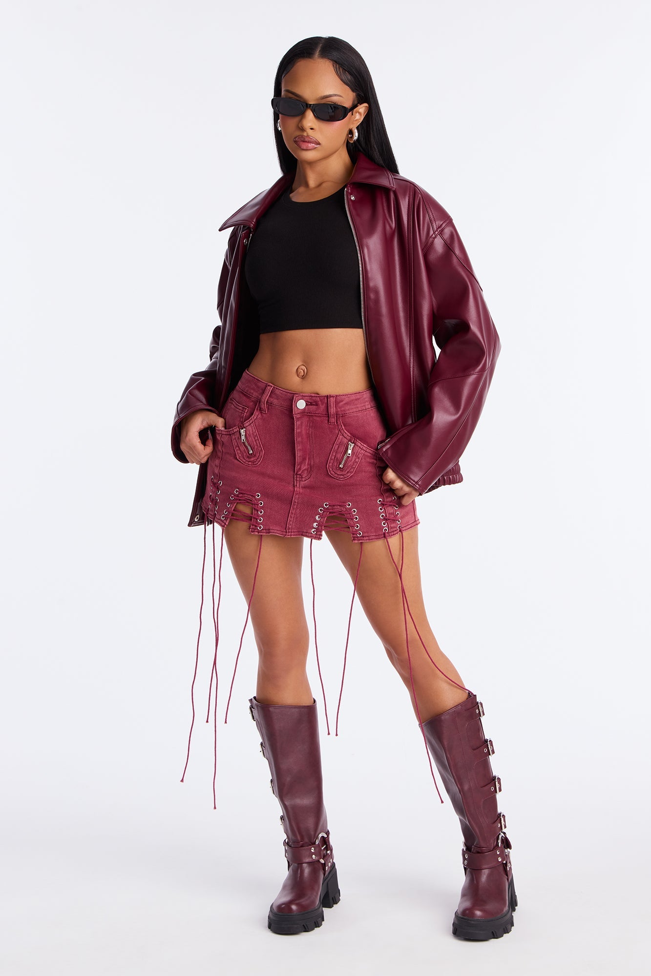 Don't Hesitate Lace Up Micro Mini Skirt - Burgundy