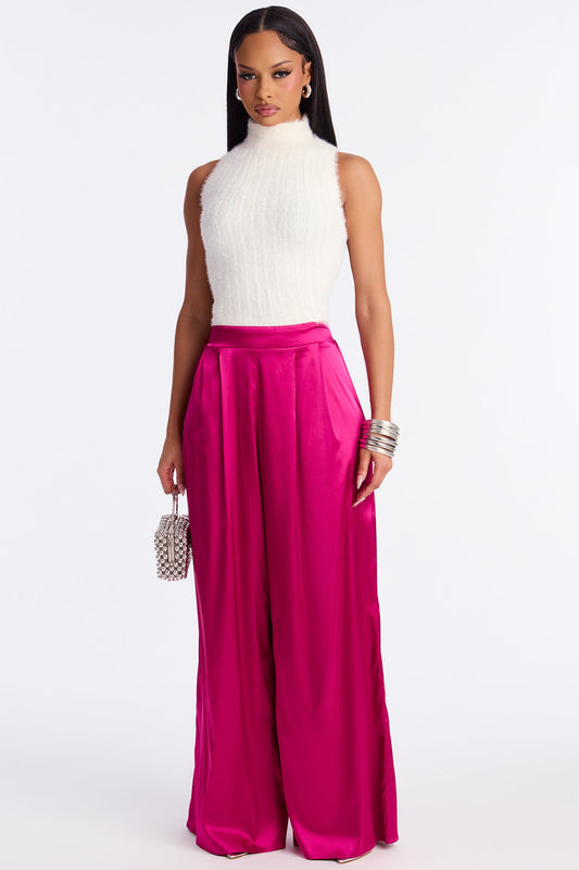 First Class Wide Leg Satin Pant 32″ - Magenta