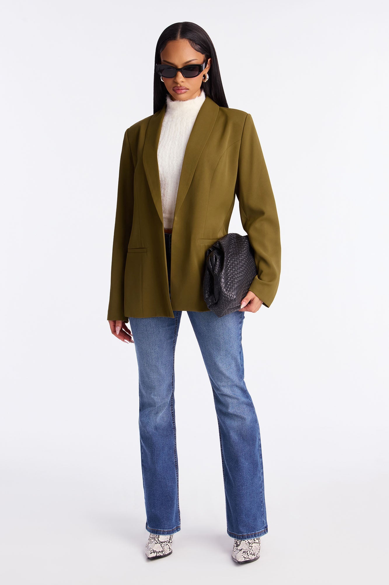 Gemma Open Crepe Blazer - Olive