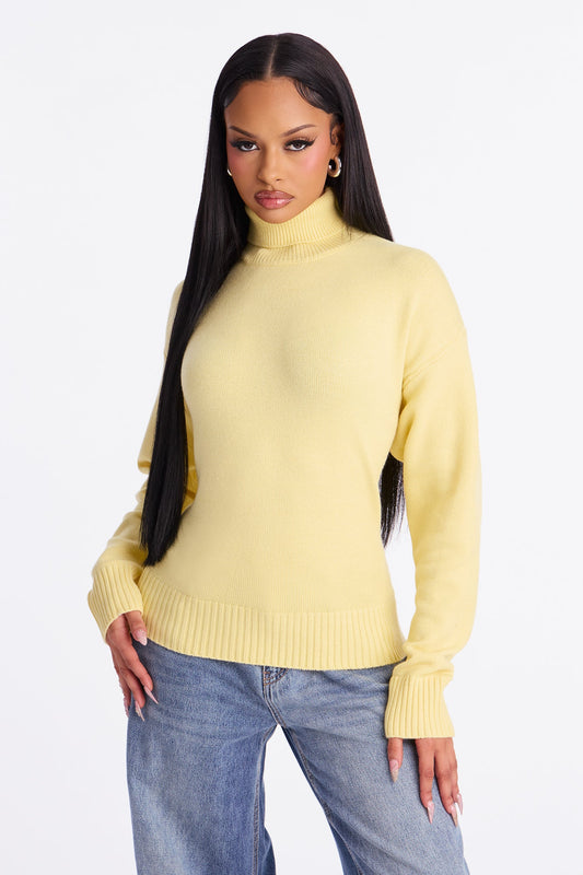 Taking What's Mine Turtle Neck Sweater - Butter Yellow