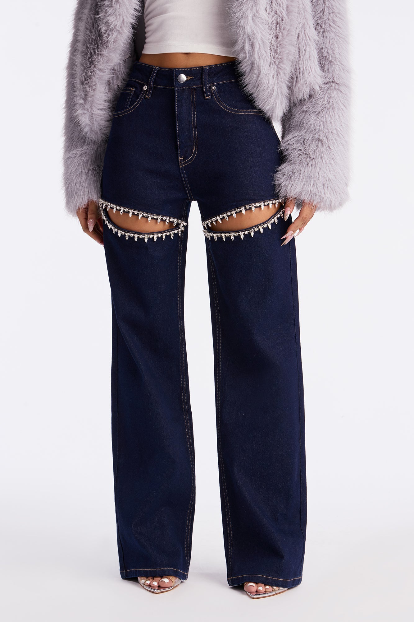 You Belong With Me Stretch Embellished Straight Leg Jeans - Dark Denim
