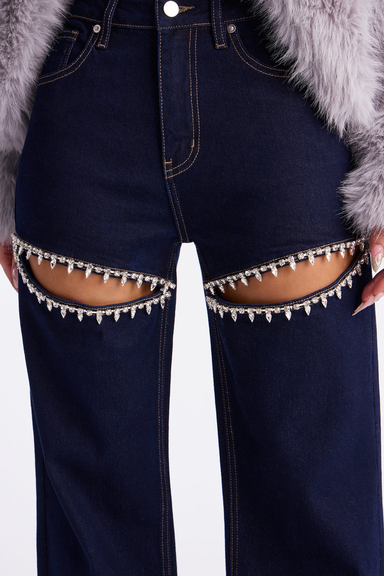 You Belong With Me Stretch Embellished Straight Leg Jeans - Dark Denim