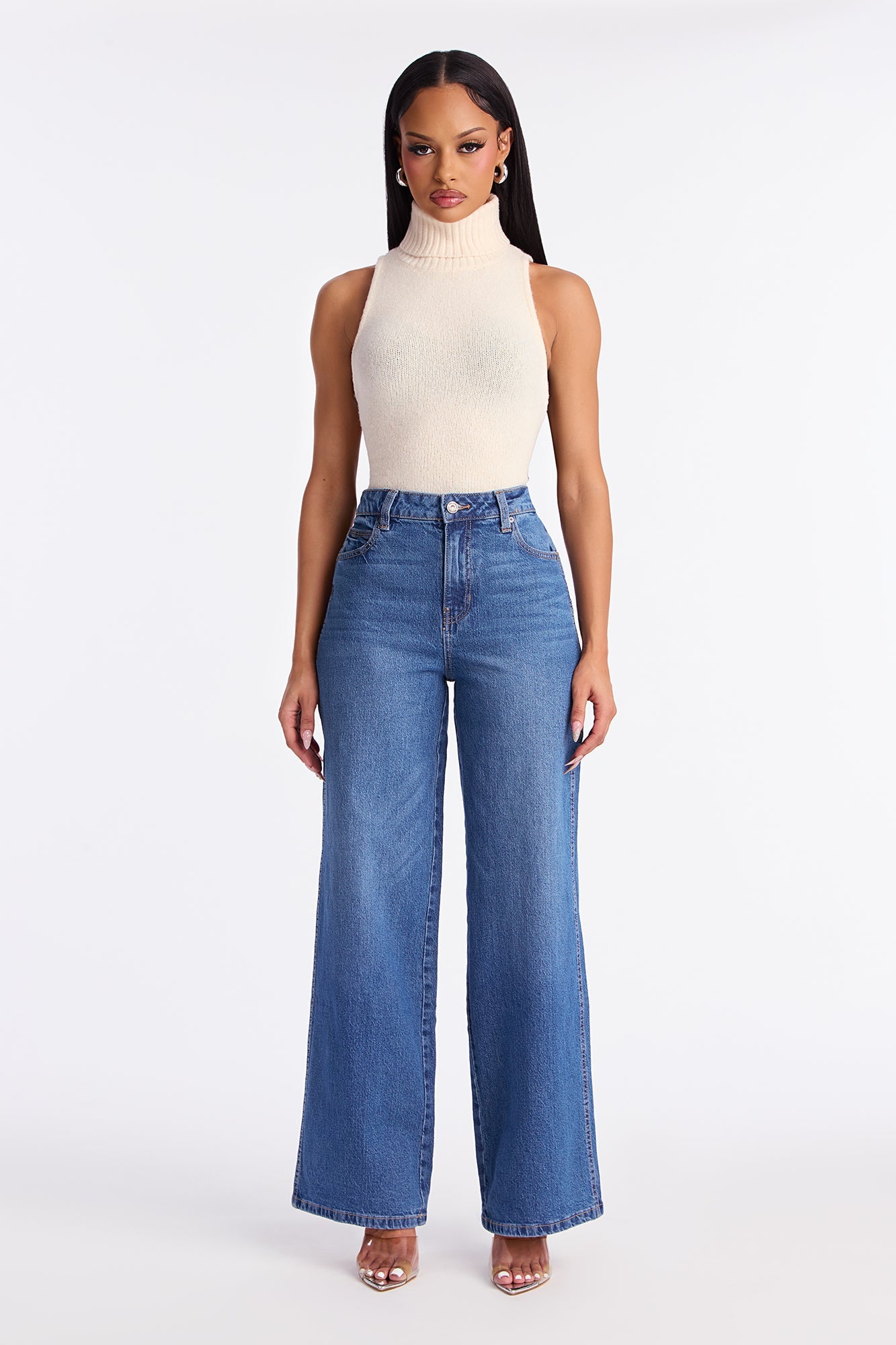 Blissful Blues Curvy Wide Leg Jeans - Medium Wash