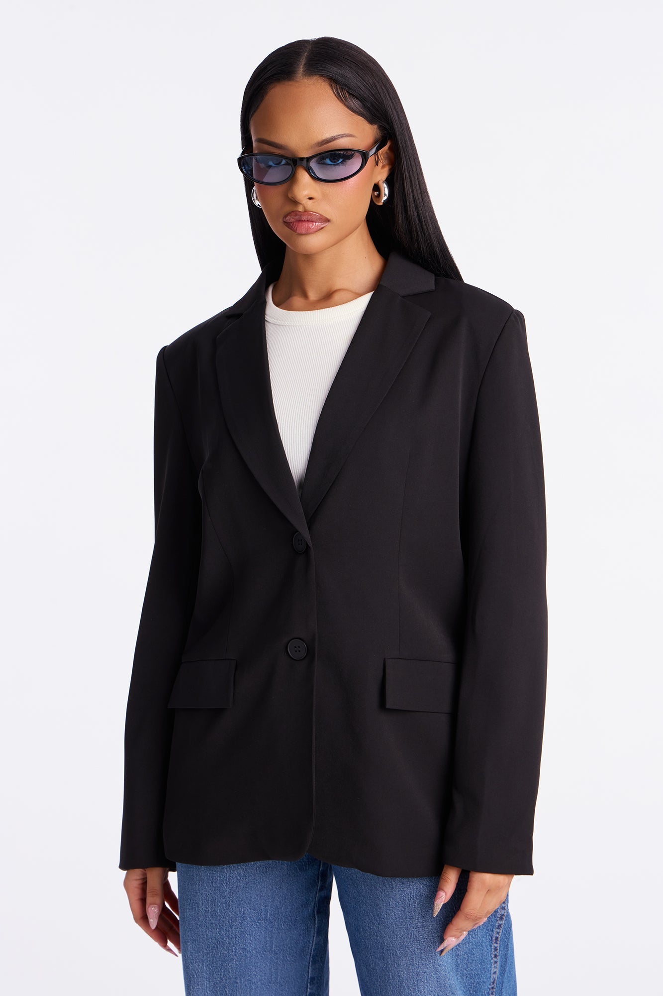 Gemma Open Crepe Blazer - Black