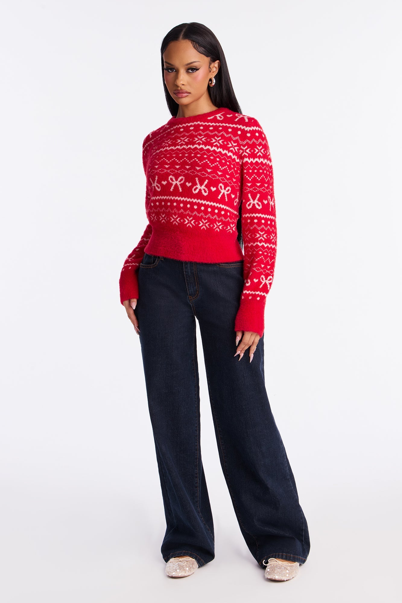 Christmas Mornings Pullover Sweater - Red/combo