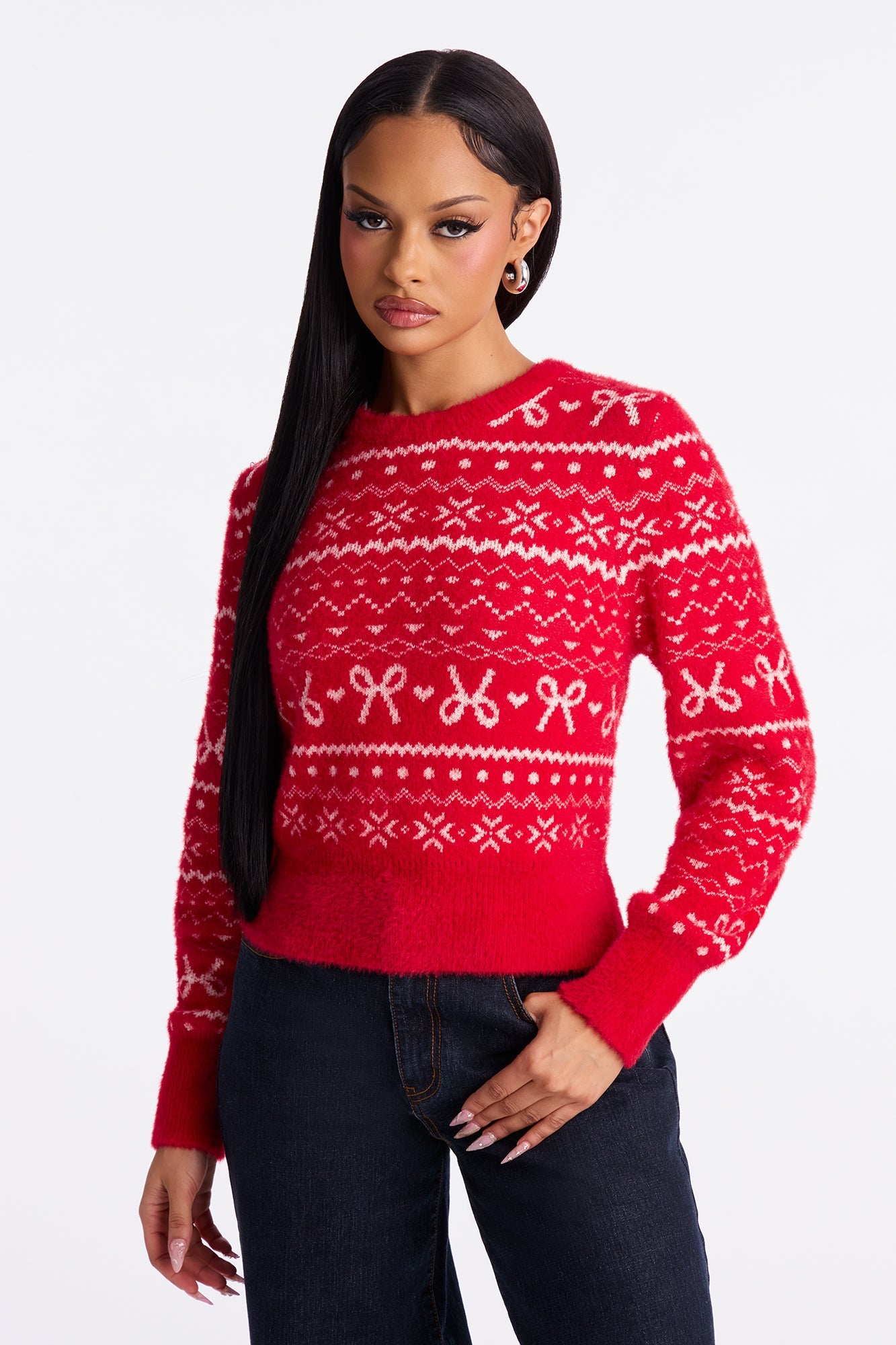Christmas Mornings Pullover Sweater - Red/combo