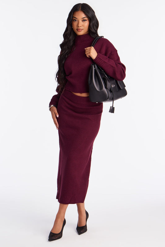 Athena Sweater Turtle Neck Maxi Skirt Set - Plum
