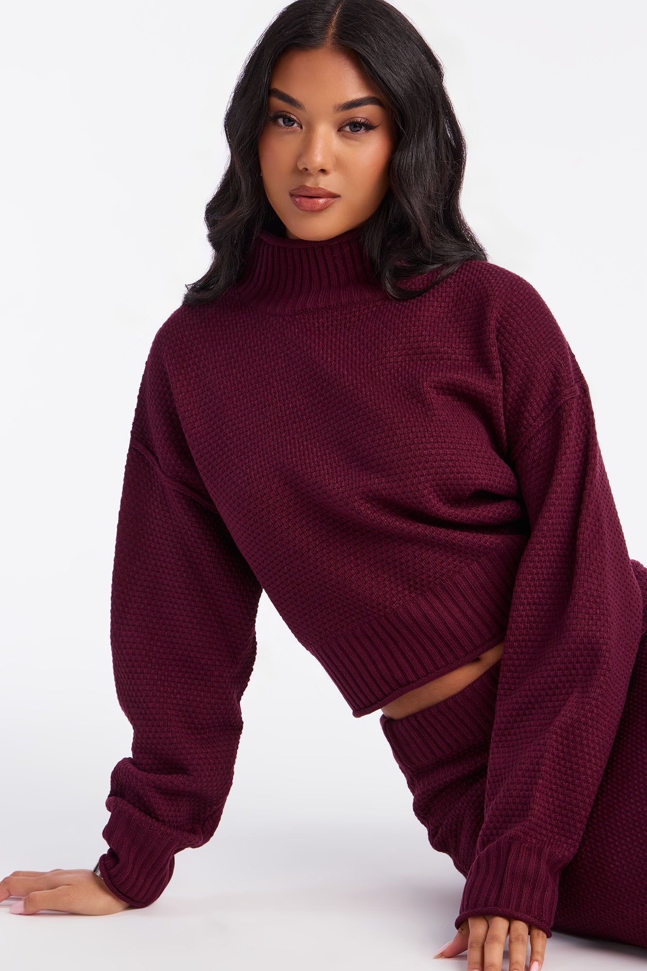 Athena Sweater Turtle Neck Maxi Skirt Set - Plum