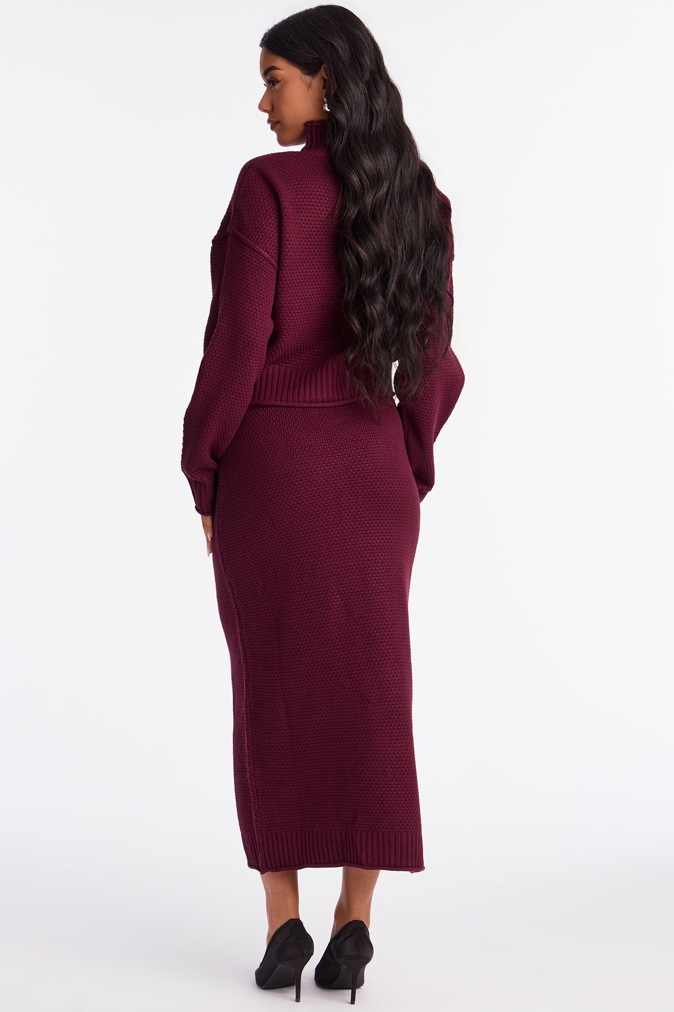 Athena Sweater Turtle Neck Maxi Skirt Set - Plum