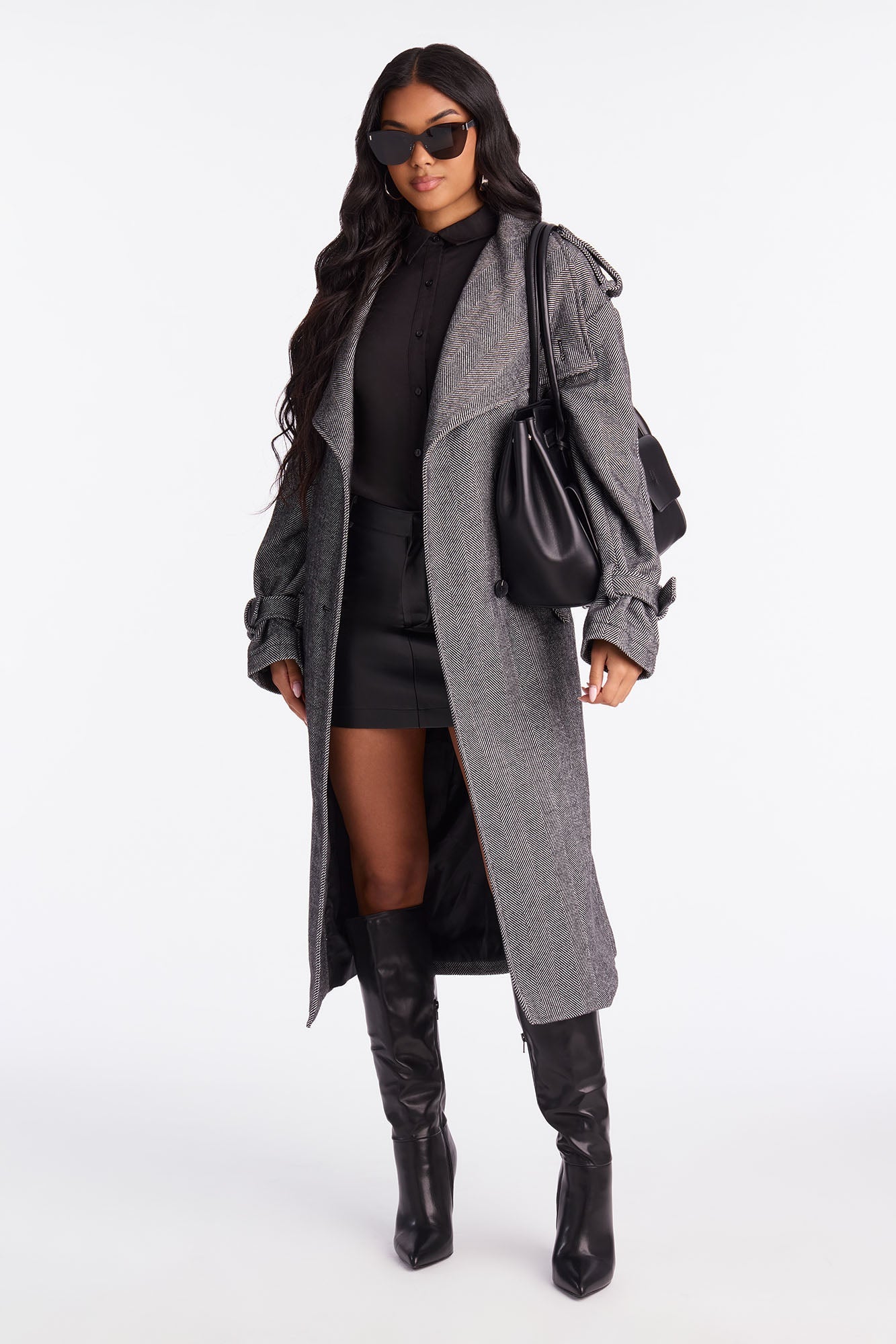 Working Overtime Belted Trench Coat - Black/combo