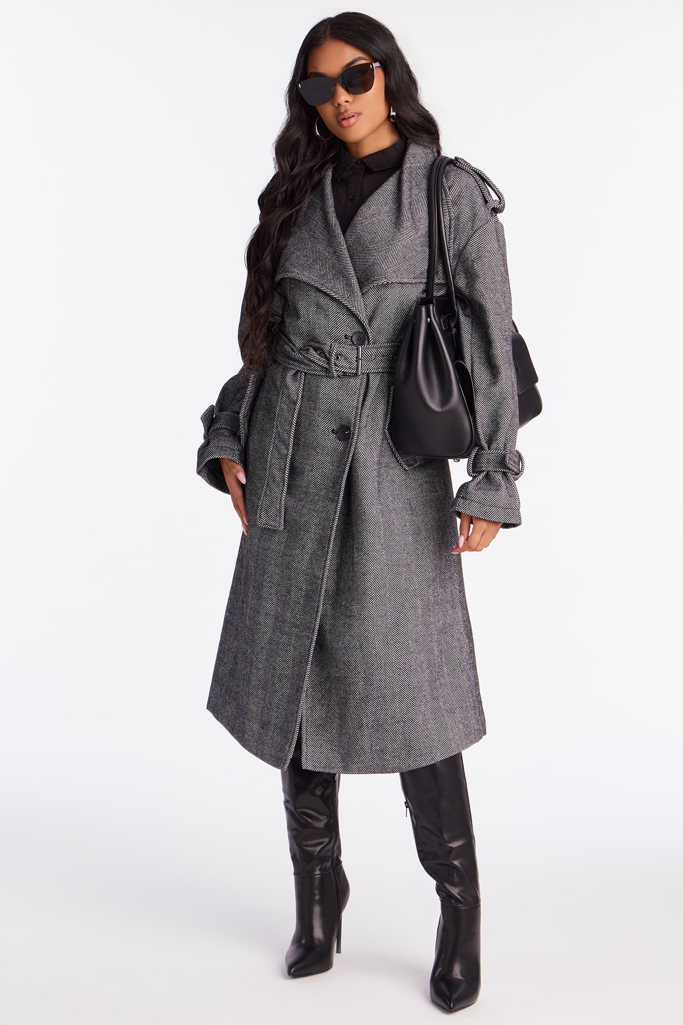 Working Overtime Belted Trench Coat - Black/combo