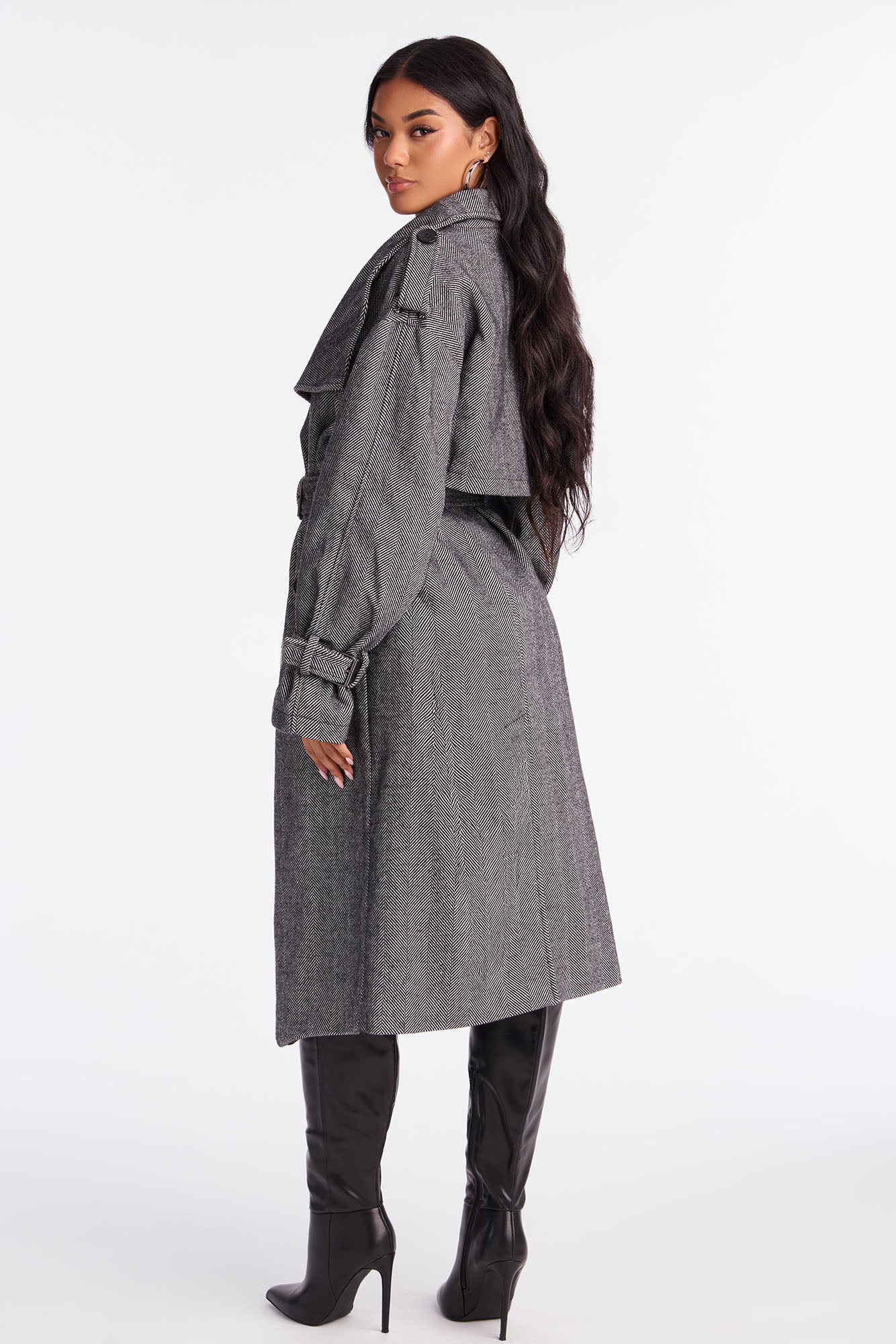 Working Overtime Belted Trench Coat - Black/combo