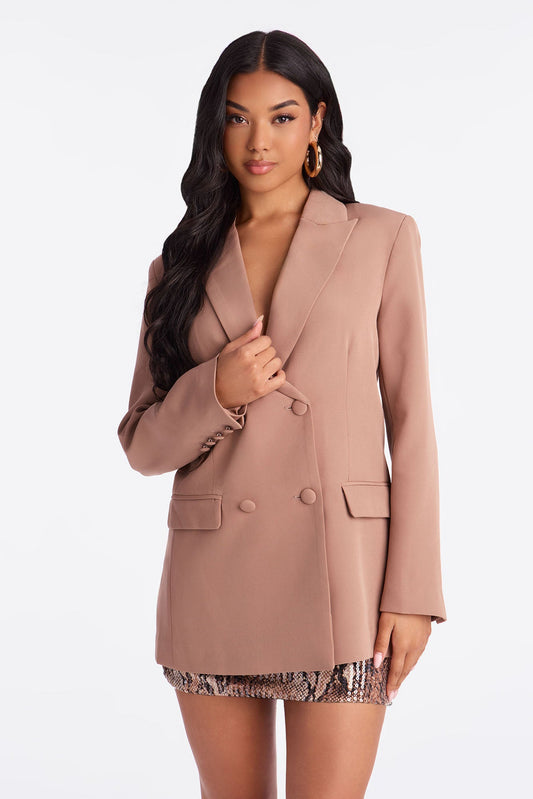 Khloe Lace Up Blazer - Mocha