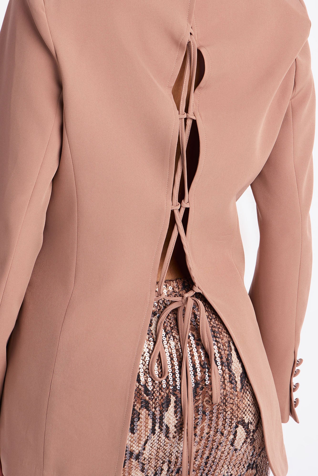 Khloe Lace Up Blazer - Mocha