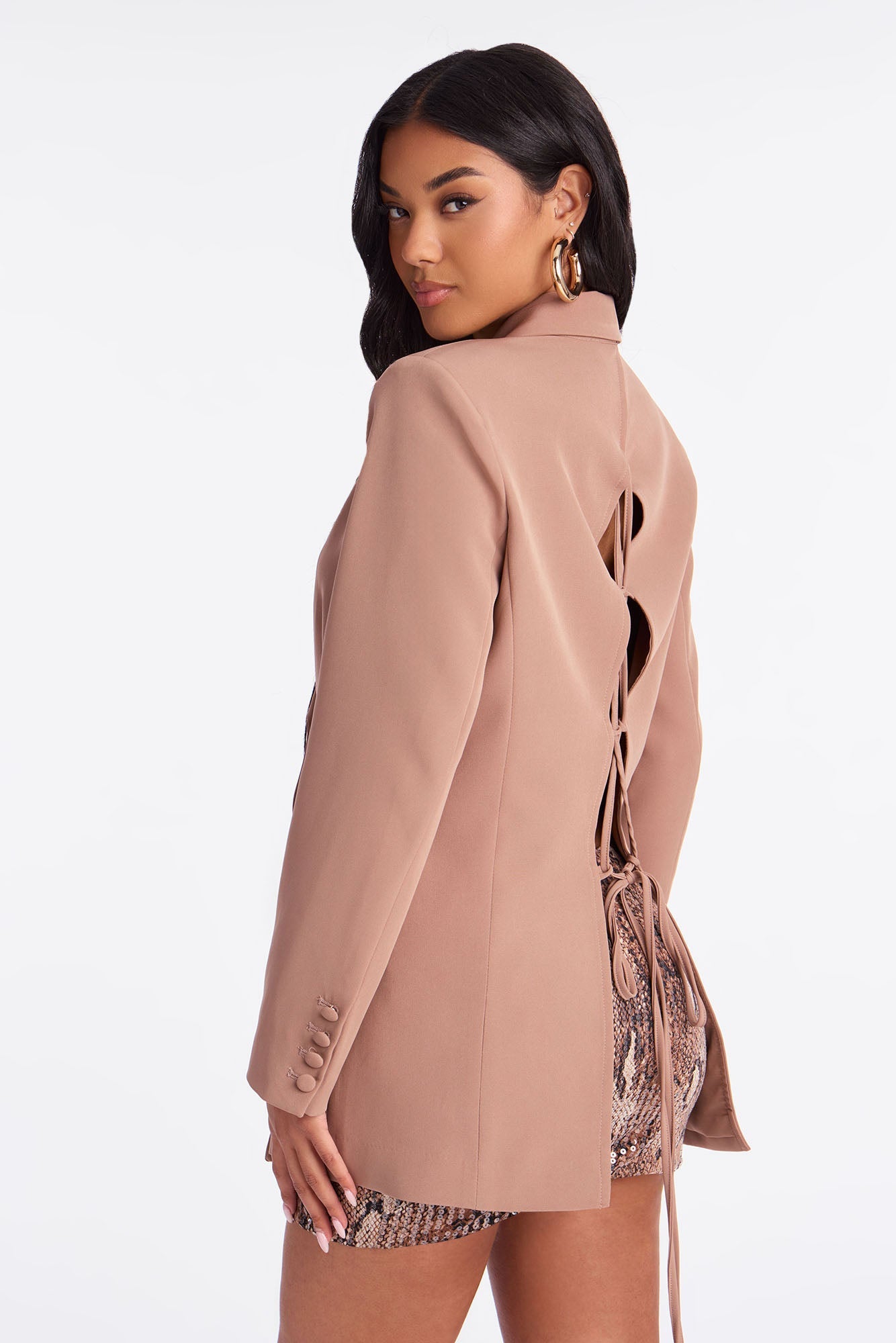 Khloe Lace Up Blazer - Mocha