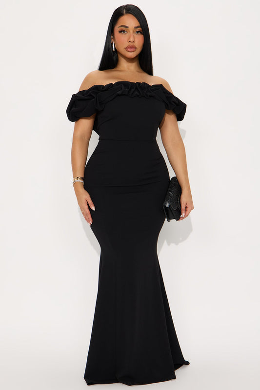 Clear Mind Ruffle Maxi Gown - Black