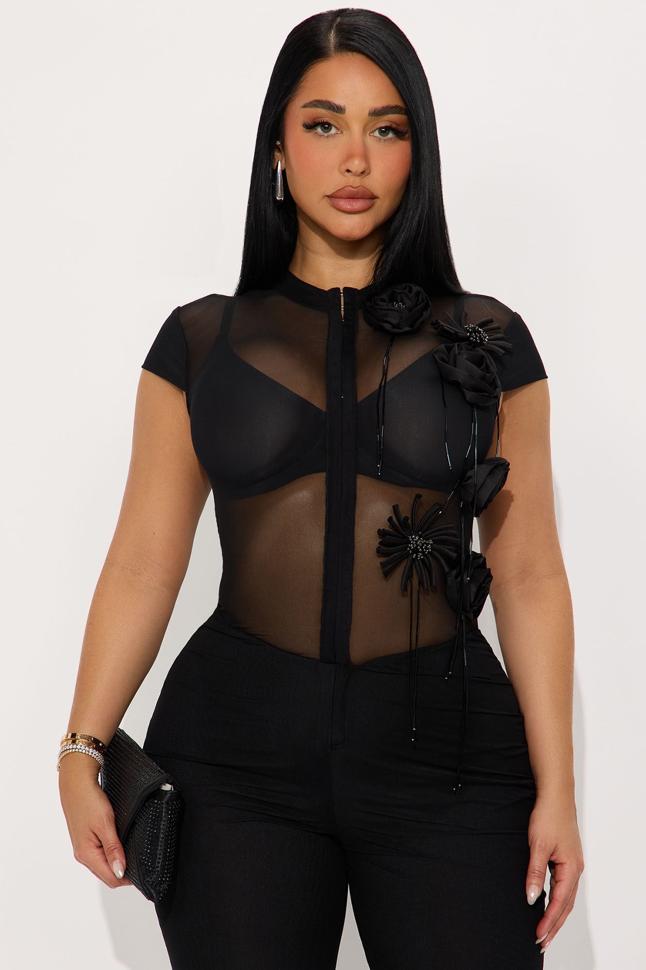 After Hours Mesh Capri Jumpsuit - Black