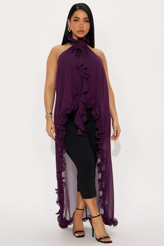 Rule Breaker Ruffle Chiffon Halter Top - Eggplant