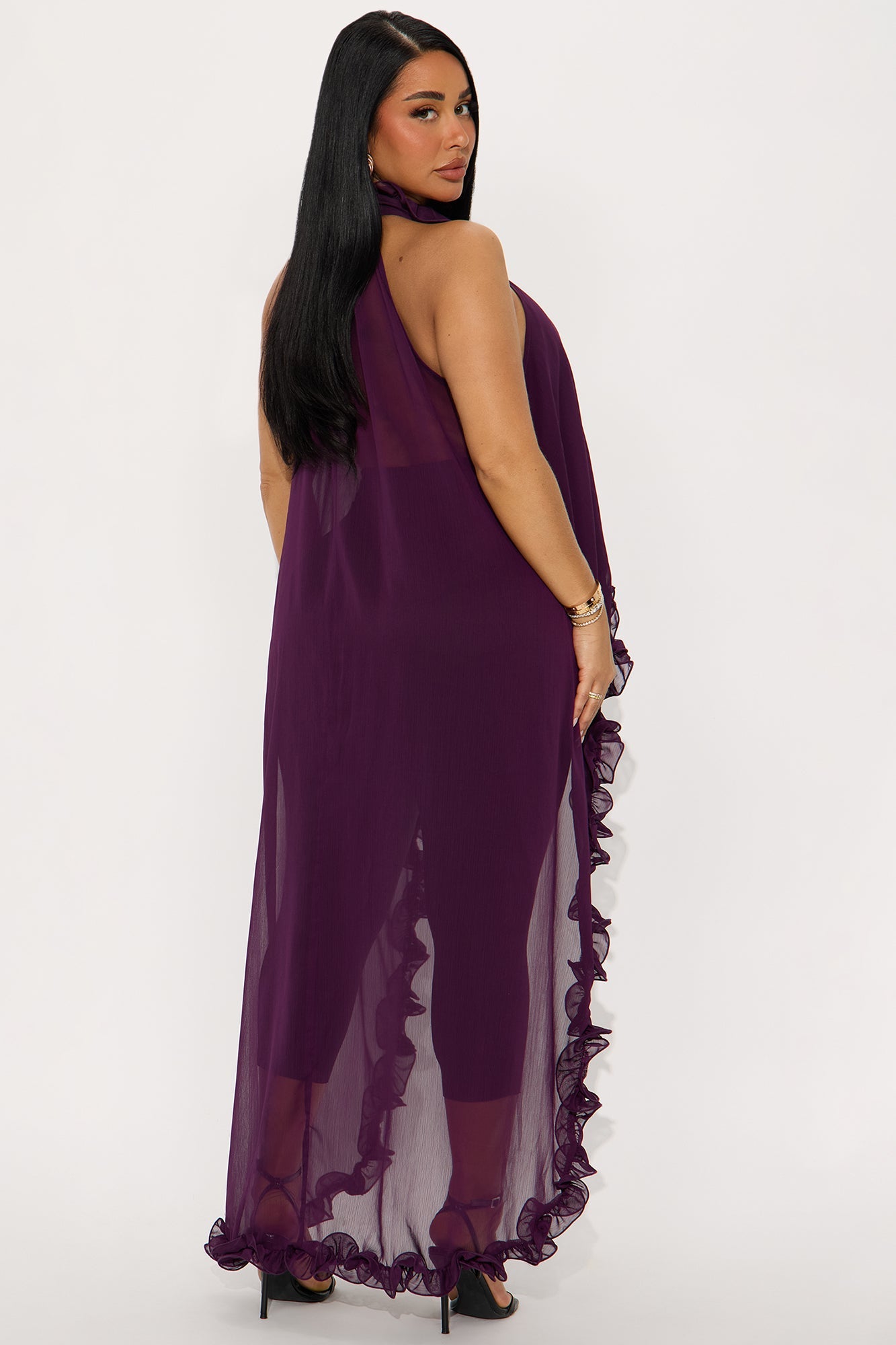 Rule Breaker Ruffle Chiffon Halter Top - Eggplant