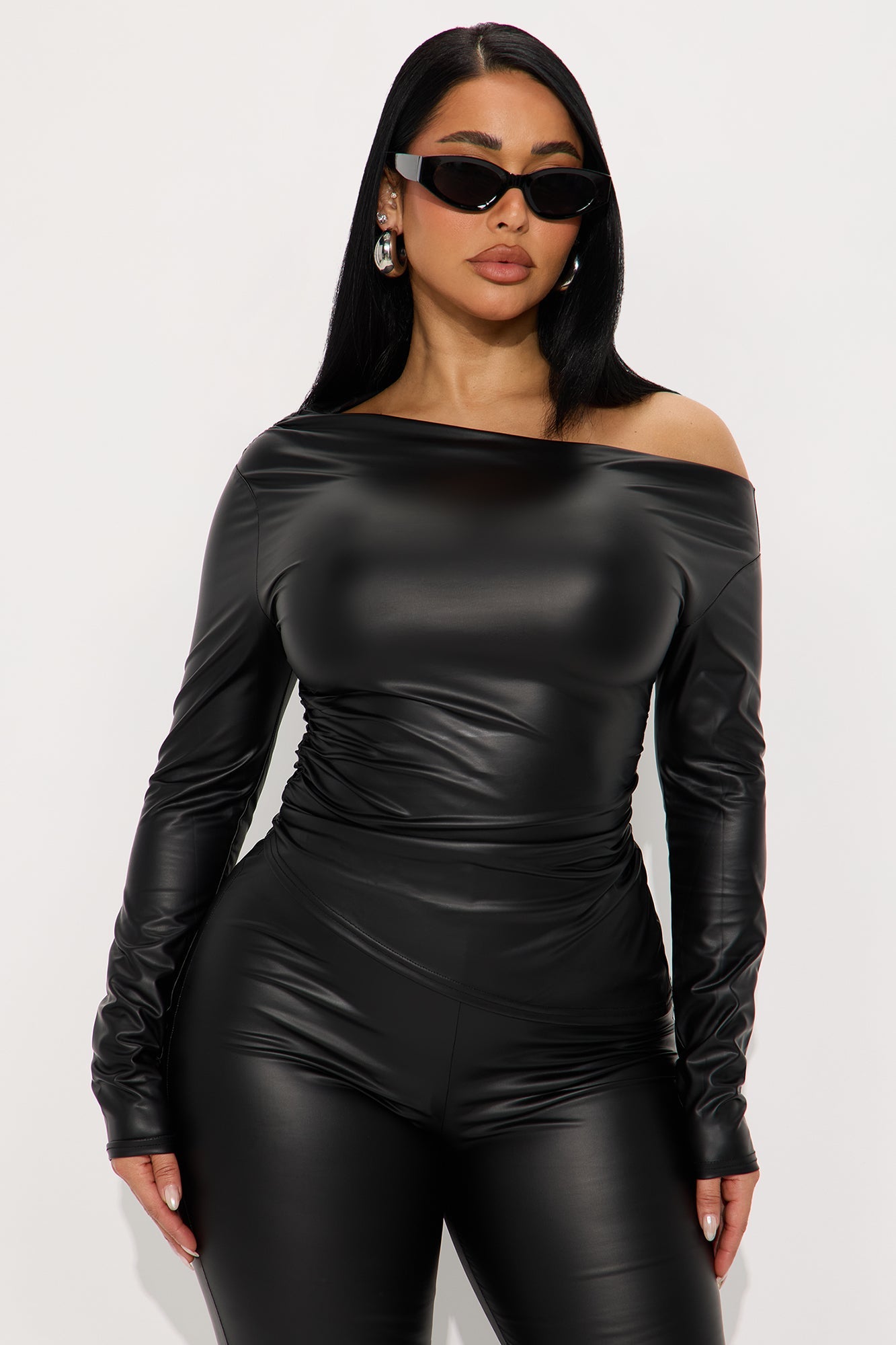 Wild Ride Asymmetrical Faux Leather Pant Set - Charcoal