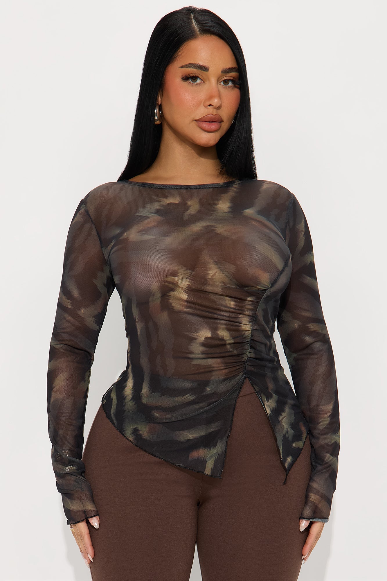 Elain Long Sleeve Mesh Top - Black/combo