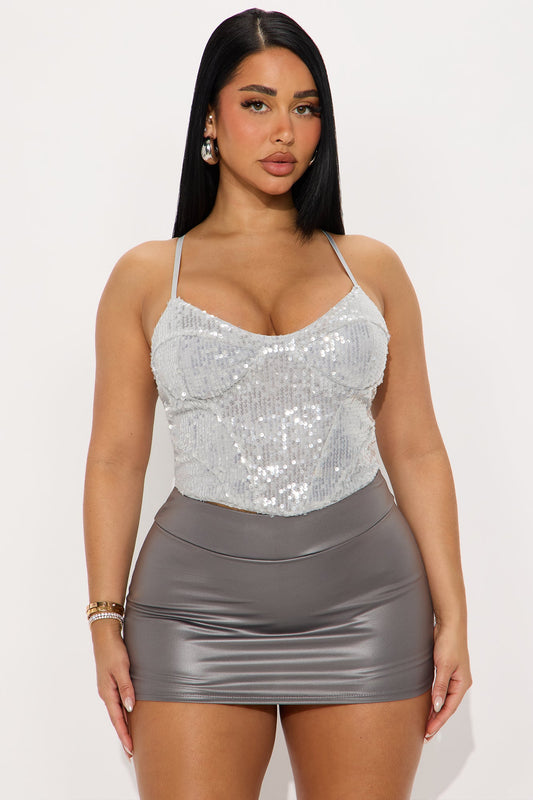 Star Blaze Lace Up Sequin Top - Grey