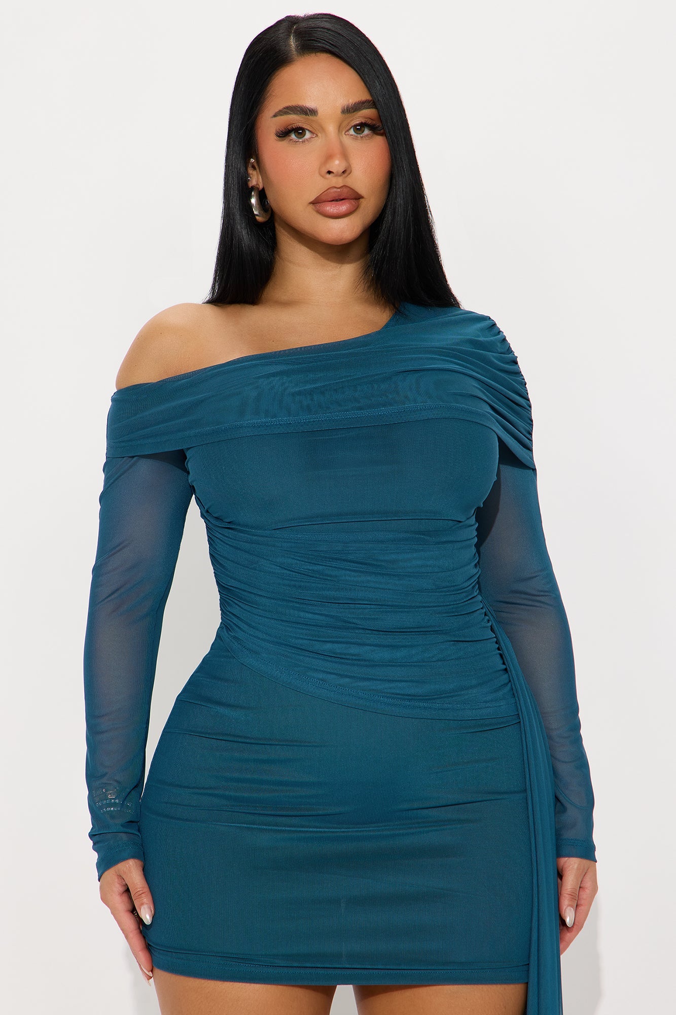 Diva Mode Draped Mesh Mini Dress - Teal