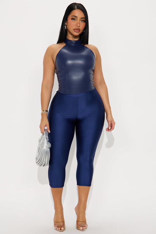 Nikole High Rise Tricot Capri Legging - Navy