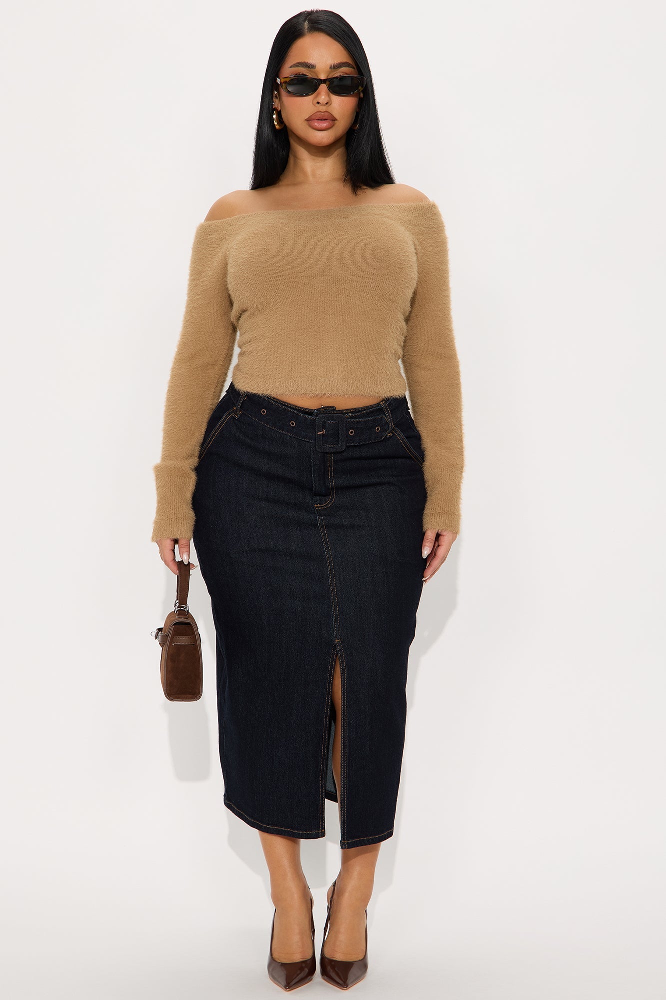 No Control Fuzzy Sweater Top - Camel