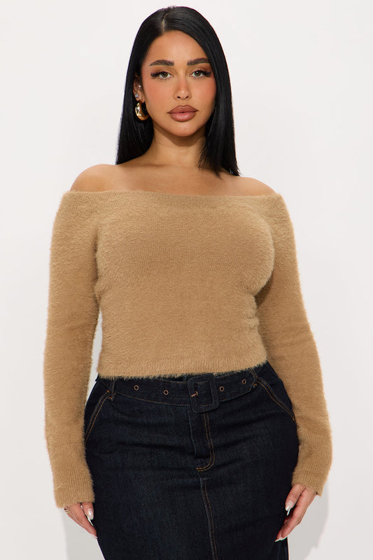 No Control Fuzzy Sweater Top - Camel