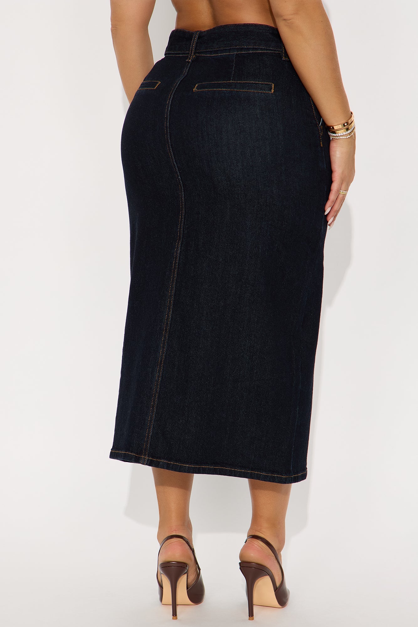 Cleo Belted Denim Midi Skirt - Rinse Blue Wash